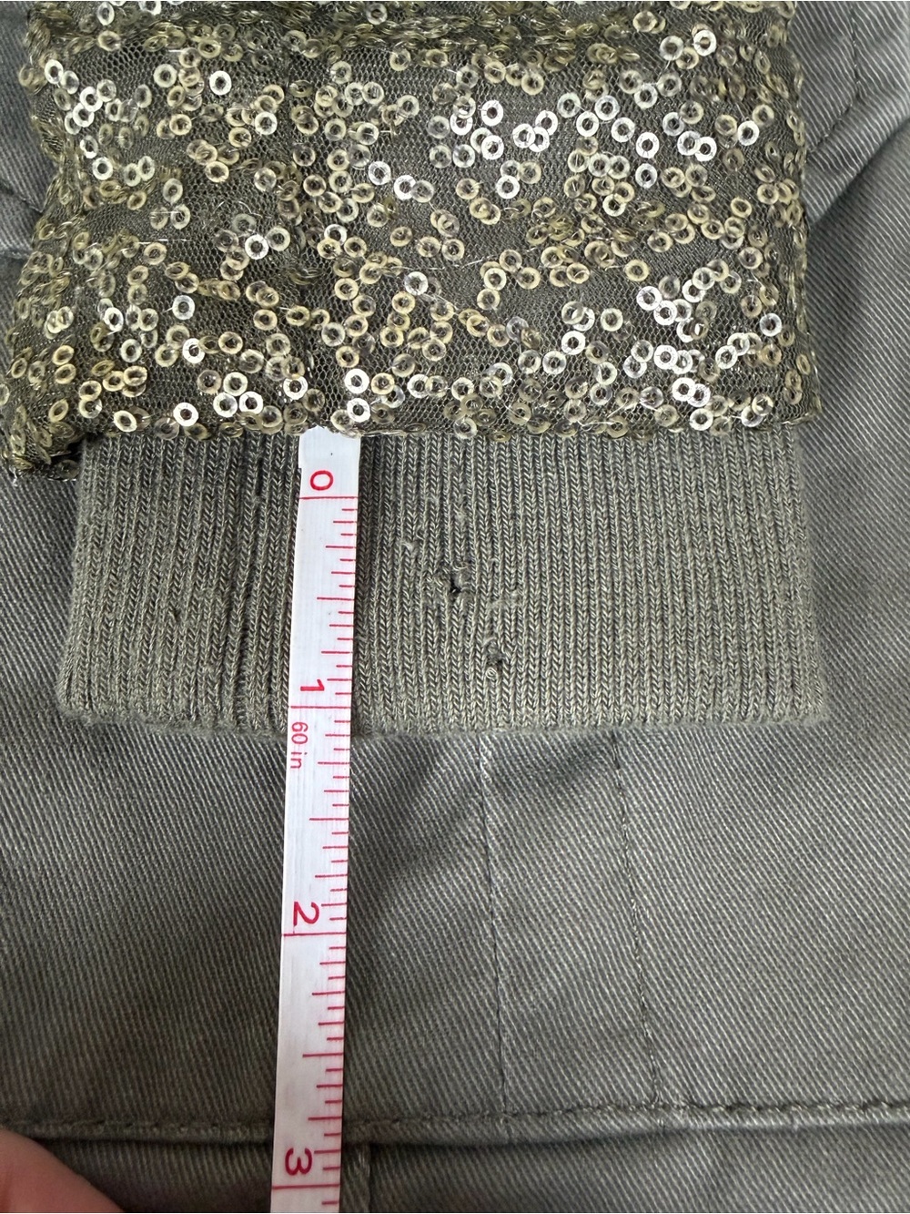 Quinn Olive Green Utility Jacket Sequin Sleeves Snap Pockets Military Anorak L - Picture 16 of 16